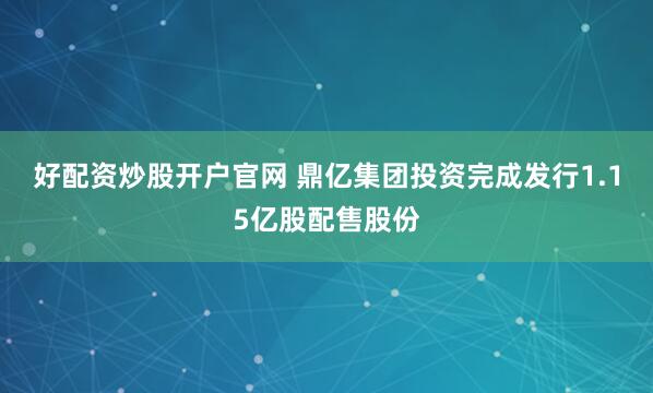 好配资炒股开户官网 鼎亿集团投资完成发行1.15亿股配售股份